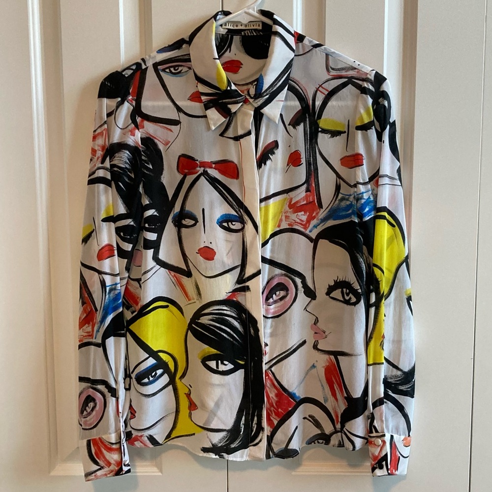 Alice + Olivia Multicolor Face Print Button Down Shirt